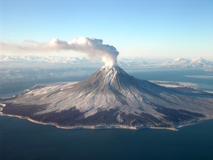 Aerial photo of volcanic eruption
